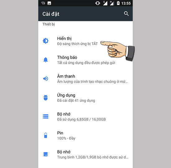 V&agrave;o c&agrave;i đặt hiển thị